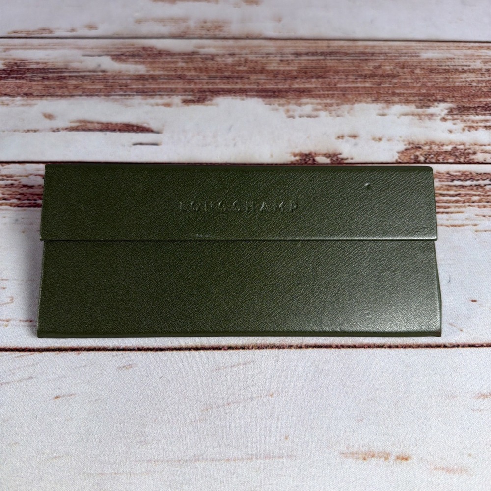 Longchamp Green Leather Glasses Case Foldable Hard Shell Sunglasses Case